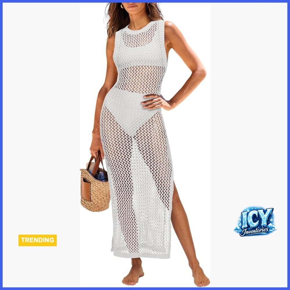 Sleeveless Hollow Knit Bikini Coverup Crochet Beach Dress